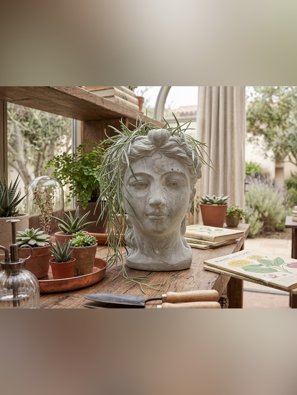 Goddess Head Planter for Indoor Plants, Roman Statue Face Plant Pot